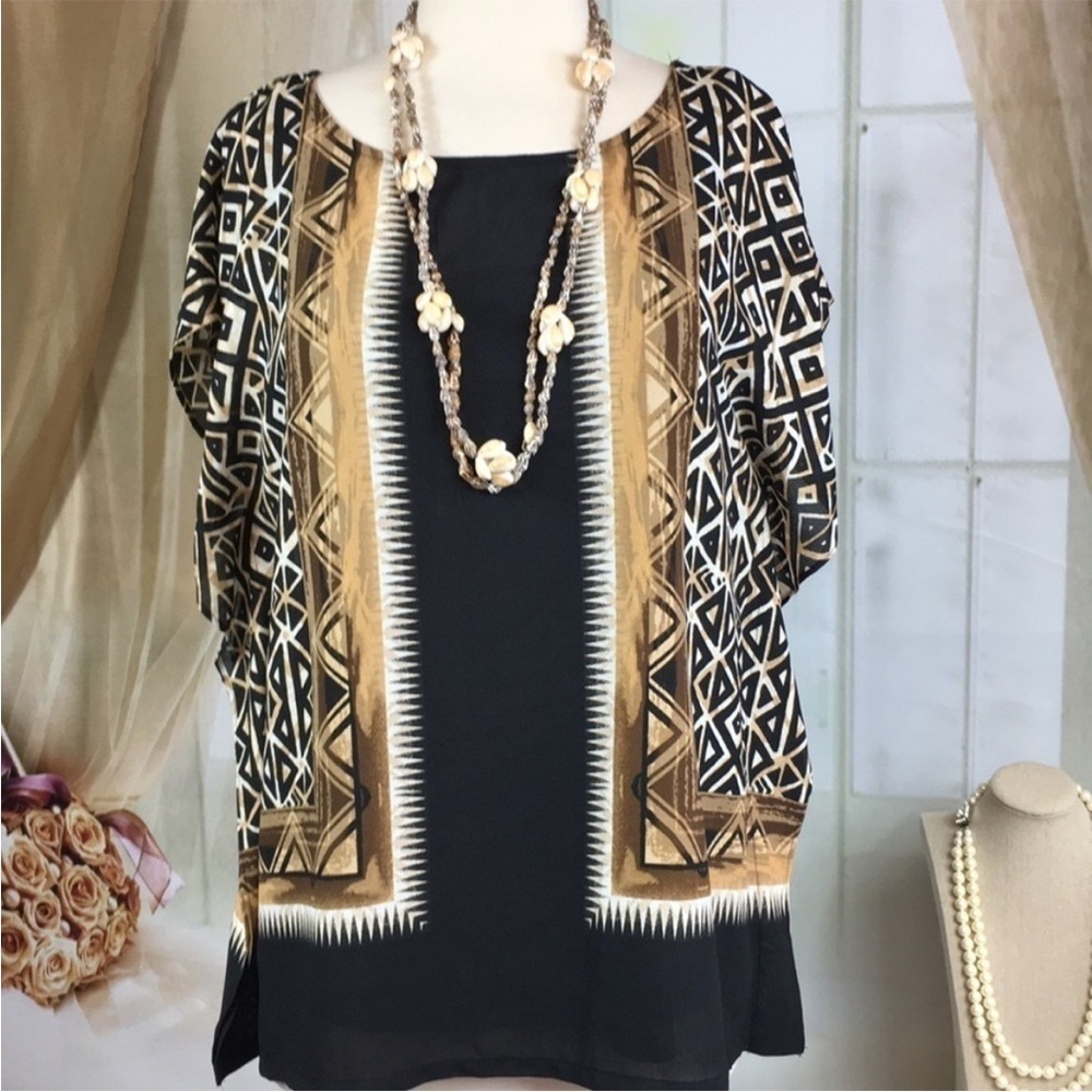 RUBY Rd. Abstract Blouse With Tank Top M